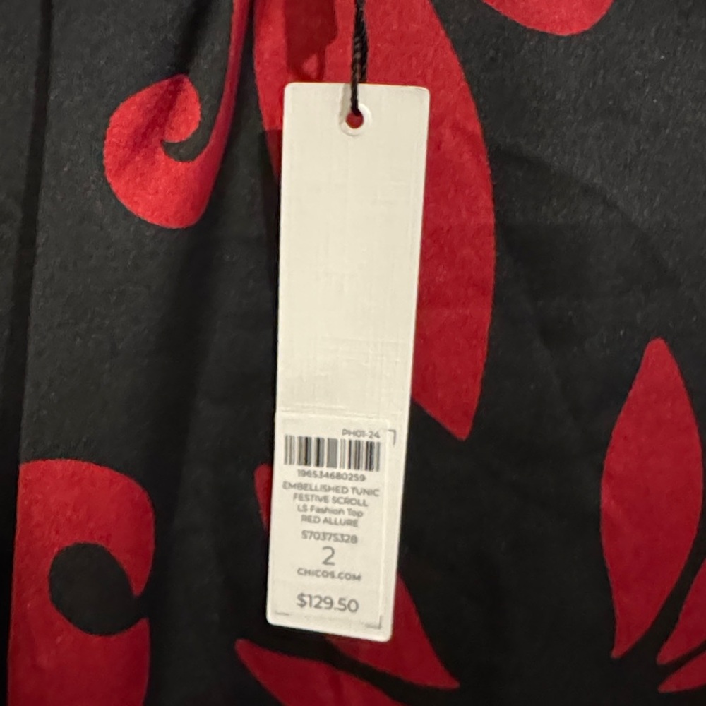 Chico's Red and Black Patterned Blouse Vanity Size (2) - Picture 2 of 6